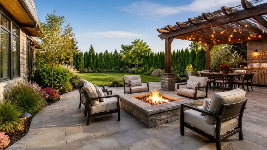 Outdoor Living Space Ideas with Fire Pits and Pergolas